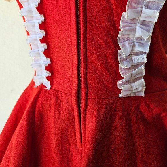 Vintage 40s 50s Red White Wool Felt Cheerleader Maid Costume Mini Dress S/M - Picture 11 of 13